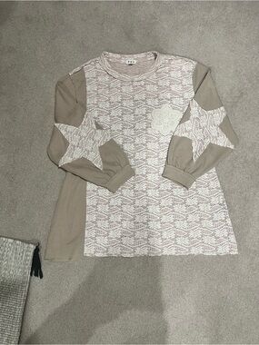 POL Beige & Cream Star Patch Long Sleeve Top for Kids